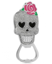 Drop-dead gorgeous. This bottle opener from Betsey Johnson is crafted from silver-tone mixed metal with fuchsia and green accents for a whimsical touch. Item comes packaged in a signature Betsey Johnson Gift Box. Approximate length: 3-3/4 inches.