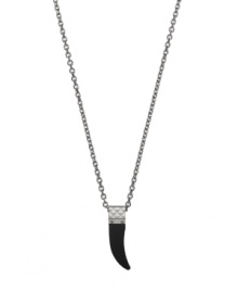 Looking sharp. This elegant shark tooth pendant by Emporio Armani features black onyx (40 mm) and the company's signature logo. Setting and chain crafted in stainless steel. Approximate length: 20 inches + 2-inch extender. Approximate drop: 1-1/4 inches.