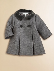 She'll battle the elements in elegant style in this wool herringbone coat with velvet detail in a double-breasted silhouette.Velvet club collarLong sleevesDouble-breasted button-frontEmpire waistPleated skirtFully linedWoolDry cleanImported Please note: Number of buttons may vary depending on size ordered. 