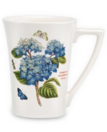 Grow your Botanic Garden collection with the blue hydrangea mug. Lifelike blooms and Portmeirion's classic triple-leaf border grace white porcelain to complement the beloved dinnerware pattern.