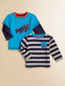 Mixing and matching made fun, this handsome two-piece gift set features a layered-look top with airplane appliqué and striped top with patch pocket and plane embroidery for endless wardrobe possibilities.CrewneckLong sleevesShoulder snapsCottonMachine washImported Please note: Number of snaps may vary depending on size ordered. 