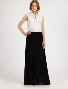 Playful pleats, side zipper and a semi-sheer hem revive this classic maxi skirt. Side zipperSemi-sheer hemAbout 46 longFully linedPolyesterDry cleanImportedModel shown is 5'10 (177cm) wearing US size 2.