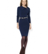 Lauren Ralph Lauren's soft knit cotton dress is detailed with signature shank buttons at the shoulder for casual style.