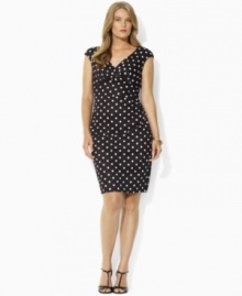 Graceful matte jersey with a hint of stretch creates a sleek plus size silhouette complete with an elegant draped V-neckline and shirring at the hip for a stylish, close fit.    From Lauren by Ralph Lauren.