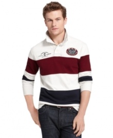 Basic blocking adds extra appeal to this athletically-styled rugby shirt from Izod.