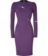 Strategically placed cut-outs add daring depth to this stretch wool sheath dress from Emilio Pucci - Round neck, long sleeves, sheer cut-out panels, open back with button closure at nape, concealed back zip, kick pleat - Figure-hugging silhouette - Wear with a slim trench, platform heels, and a chain-detailed clutch