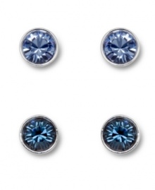 Sea and be seen: Reminiscent of the colors of the ocean, Swarovski's stud earrings set is adorned with beautiful teal and pale blue-hued crystals. Set in silver tone mixed metal. Approximate diameter: 2/10 inch.