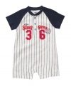 Hit it out of the park. He'll be ready to play ball in this sporty romper from Carters.