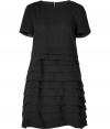 Tiered pleats bring trend-right chic to this wool party-ready frock from Marc by Marc Jacobs - Round neck, short sleeves, tired pleats, A-line silhouette, concealed back zip closure - Pair with platform pumps and a studded clutch