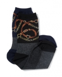 Classic houndstooth with an equestrian-inspired design adorn these cotton trouser socks by Lauren Ralph Lauren, for a look that's all-American preppy-chic.