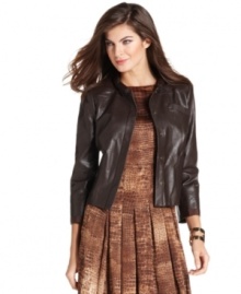 Add a luxe touch to any ensemble with Jones New York's faux leather jacket. A chic, structured silhouette is flattering on nearly every body, too!