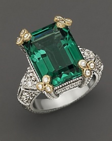 Faceted green quartz and white sapphires lend brilliance to 18K gold detailed sterling silver. By Judith Ripka.