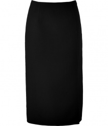 Luxurious skirt made ​.​.from fine black wool - An awesome skirt, glamorous AND serious - Classic pencil cut, slim, body-hugging - New: the high waisted fit - Very simple, no waistband, no pockets - A dream basic for the office and evening events - A figure blockbuster, this skirt makes you look tall and slim - Pair with an elegant blouse and blazer or a nice top and boots or platform pumps