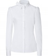 Inject romantic style into your workweek style with this chic blouse from Valentino R.E.D - Stand collar with bow detail, long puff sleeves, front button placket, fitted silhouette - Style with a pencil skirt, a blazer, and heels