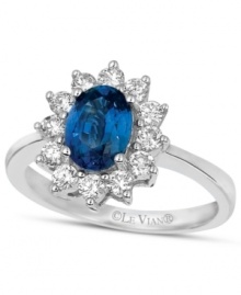 Make a royal statement. This inspired ring by Le Vian features a stunning oval-cut sapphire (1-1/4 ct. t.w.) encircled by round-cut diamonds (5/8 ct. t.w.). Set in 18k white gold.