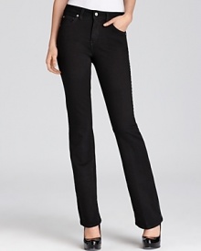 A saturated black hue pairs with a lithe, leg-lengthening bootcut for a sleek silhouette. Add platform pumps to the Miraclebody by Miraclesuit jeans for a lithe silhouette.