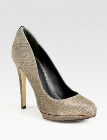 EXCLUSIVELY AT SAKS.COM. The sky is the limit with this shimmering glitter-coated pump, backed by a vertical suede trim for textural appeal. Self-covered heel, 4¾ (120mm)Self-covered platform, ½ (15mm)Compares to a 4¼ heel (110mm)Glitter-coated fabric upper with suede trimLeather lining and solePadded insoleImportedOUR FIT MODEL RECOMMENDS ordering true size. 