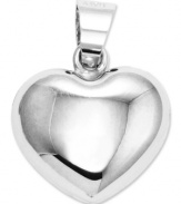 Perfectly romantic. This pretty, puffed heart charm makes the perfect gift for a loved one. Crafted in 14k white gold. Chain not included. Approximate length: 3/5 inch. Approximate width: 1/2 inch.