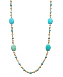 Splash yourself with vibrant ocean colors. Breezy necklace from the Lauren by Ralph Lauren collection features a delicate, long chain decorated with various turquoise-colored glass beads. Crafted in gold tone mixed metal. Approximate length: 36 inches.