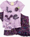 She'll really love the lovely look of this floral print LOVE tee and skirt set, with a matching outfit for her little friend.