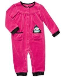 She'll have a pocket full of smiles in this sweetly accented velour coverall from Carter's.