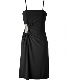 With its glamorous crystal embellished waist and flattering gather, Steffen Schrauts Little Black Dress is a contemporary-chic choice for cocktails - Adjustable spaghetti straps, straight neckline, gathered side detail with crystal embellishment, hidden back zip - Fitted - Wear with heels and a shimmering metallic box clutch