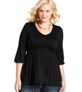 Partner your fave jeans with ING's three-quarter-sleeve plus size top, accentuated by an empire waist.