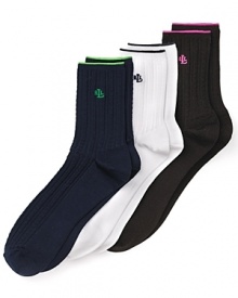 Classic cable trouser socks with contrast embroidered logo detail and trim.