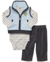 Dress your future star in top-notch casual style with this handsome 3-piece bodysuit, vest and pant set from Carter's.