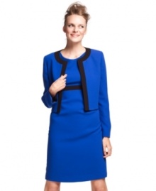 Make a bold move in the office: try out a tailored jacket from Kasper, rendered in cobalt blue and trimmed with sleek black.