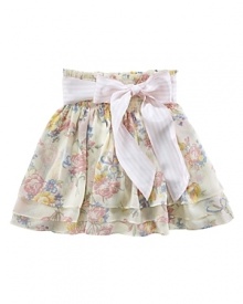 A seasonal floral print is smocked along the waist for an adorable skirt to pair with a favorite top or tee.