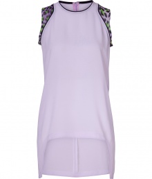 Detailed in a soft shade of lilac with characteristic printed shoulder inserts, this high-low top from Just Cavalli is a cool choice for showing off your modern style - Round neckline, sleeveless with black trim and purple/green leopard print inserts, high-low hemline - Loose fit - Wear with slim-fit separates and edgy high-heels