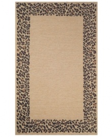 Give your patio a roaringly stylish look with Liora Manne's leopard border Spello rug! Hand-hooking and hand-tufting techniques are combined to achieve the rich, textural surface of this oatmeal-hued indoor/outdoor rug from the Spello collection. UV stabilized to minimize fading, the fashion-forward, durable rug is sure to please. Hose off for easy cleaning.