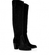 The ultimate wear-with-anything boots, this must-have pair from Kors Michael Kors boast supple suede and a modernized western styling - Rounded toe, chunky cowboy heel, pull-on style, knee-high - Style with skinny jeans or a denim midi-skirt and a retro-inspired pullover