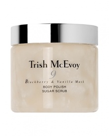 This irresistible No. 9 Blackberry & Vanilla Musk body exfoliator is a luxurious, creamy, skin-renewing formula infused with sugar granules and sea salt for gentle exfoliation that leaves skin soft, smooth and hydrated with a polished glow.* Gentle enough for daily useDirections: In the shower, scoop a liberal amount of exfoliating scrub into the palm of your hand and massage into wet skin. Rinse thoroughly and follow with your regular body wash.Trish Tip: Use prior to shaving or self-tanning for extra exfoliation.