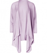 Dramatic with its long draped front, DKNYs soft lavender silk-cashmere cardigan lends a chic edge to any outfit - Draped open front, long sleeves, fine ribbed trim - Softly draped silhouette - Wear with everything from tees and jeans to sheath dresses and heels