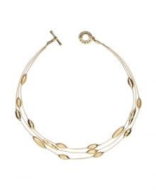 Delicate design makes for maximum impact. Illusion-style necklace by Monet crafted from goldtone mixed metal and studded with alternating brushed and polished goldtone beads. Approximate length: 18 inches.