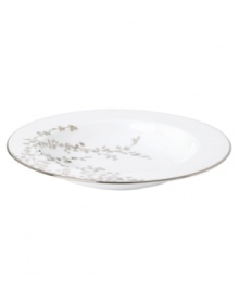 An instant classic from kate spade new york, this Gardner Street Platinum rim soup bowl exudes contemporary elegance. Stems of platinum foliage flourish on fine white bone china, creating a stylized two-tone floral motif to freshen up your formal table.