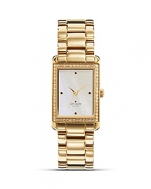 Take an uptown approach to accessorizing with this gold-plated watch from kate spade new york. It's rectangular design is city chic, while a glitzy bezel adds glamour.