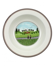 Two friends meet for a quiet stroll in the country on this Design Naif rim cereal bowl, featuring premium Villeroy & Boch porcelain.