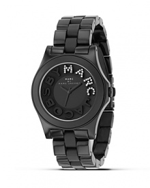 Get dazzled by the signature logo on MARC BY MARC JACOBS' oversized black plastic watch. Analog style with sweep second hand.