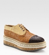 Tri-color lace-up design with espadrille detail elevated by a cork and micro-foam platform. Cork, micro-foam and hemp platform, 2 (50mm)Woven upperLeather and woven liningRubber solePadded insoleImported