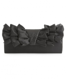 Spice up your night-out look with this ruffle evening clutch from Jessica McClintock. Voluminous ruffles and a high-shine sequin center will add a high-fashion edge to your after-hours style.