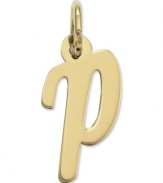 The perfect gift for Pamela. This polished P initial charm features a pretty, small script design in 14k gold. Chain not included. Approximate length: 7/10 inch. Approximate width: 3/10 inch.