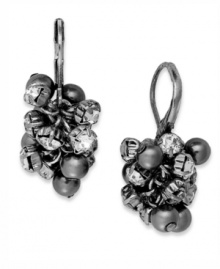 Shades of gray. These smoky drop earrings from Charter Club bring allure with glass beads and sparkling accents. Crafted in hematite tone mixed metal. Approximate drop: 1-1/4 inches.