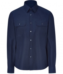 Stylish shirt in fine, pure navy cotton - Soft yet durable, densely woven fabric - Small collar, full button placket and two flap pockets at chest - Rounded hem hangs slightly longer in the back - Slim, straight cut - Casually elegant and ultra-versatile - Pair with suit trousers, chinos or jeans