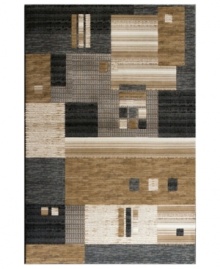 Modern patchwork meets distressed striping in calming hues upon this Jamestown area rug from Kenneth Mink. Made in Turkey of durable heat-set polypropylene, this rug boasts unique texture with accents of carved detailing for pure style that endures.