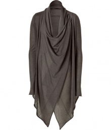 Luxurious cardigan in fine, grey-brown cashmere - Very fine, nice quality - New, long slim shape with refined draping and pointed hem - Long, slim sleeves - A dreamy piece, wear instead of a blazer - For day and evening - Style: with a pencil skirt, a sheath dress, skinny jeans