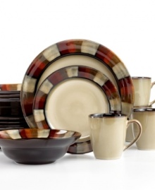 Bold and sophisticated, the Horizon Red dinnerware set is striped with rich earth tones and reactive glaze for a table setting that's literally one of a kind. Featuring hardy stoneware from Mikasa.