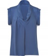 Elegantly tailored separates anchor any wardrobe, and Steffen Schrauts blue silk blouse is a ready addition this season - Moderately loose, slim cut - Chic cowl neck, oversize half sleeves and drape detail at front - Versatile style seamlessly transitions from work to weekend - Pair with skinny denim, leather pants, dress trousers or a pencil skirt